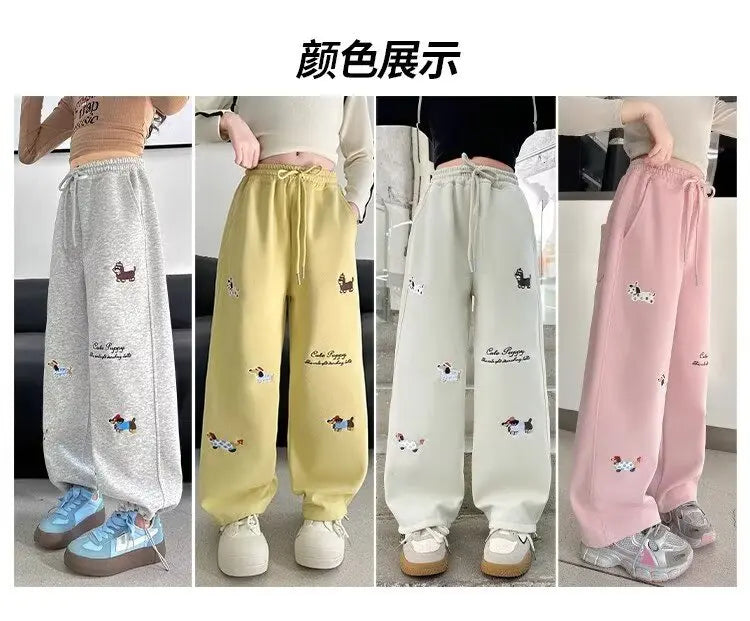 Girl Cotton Warm Trousers American High Street Casual Pants Child Loose Pants Autumn Kids Pink Sweatpants 120-170 New 2025