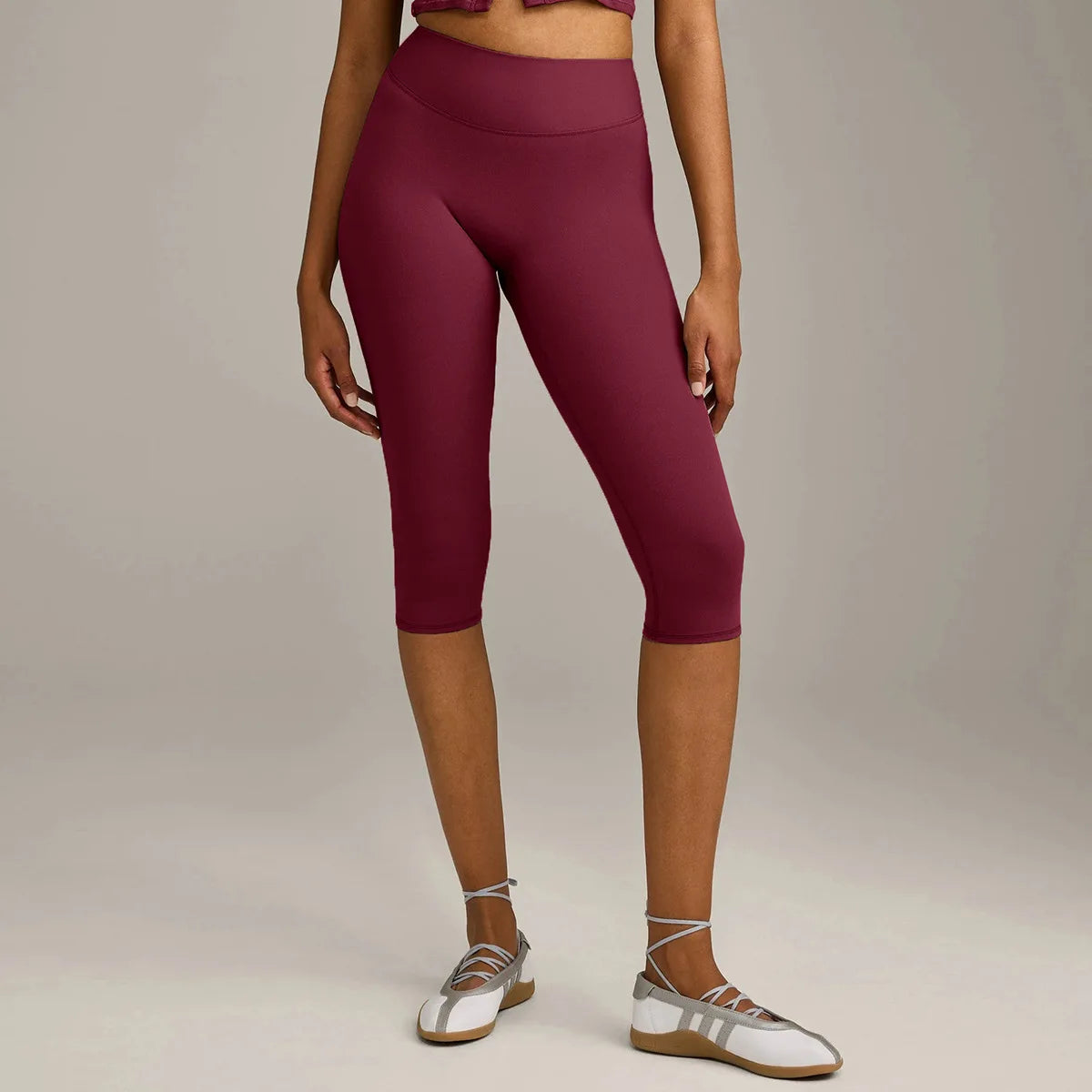 Women 7/8 Yoga Capris Double-sided Brushed 4-Way Stretch High Waist Skin-friendly Tight Workout Fitness Leggings