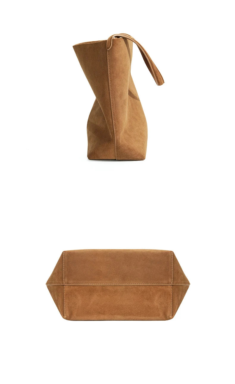 Matte Cowhide Leather Vintage Bucket Bag Large Capacity Tote Shoulder Bag For Women Commuter Elegant Textured Suede Purse Women'