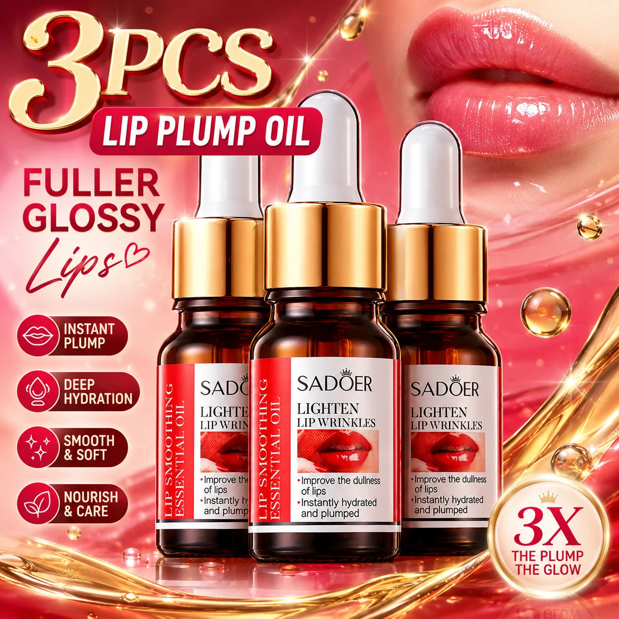 Lip Plumping Oil Hydrating Lip Gloss Fuller Glossy Lips Lip Plumper Serum Moisturizing Lip Care Essential Oil Soft Lips Women