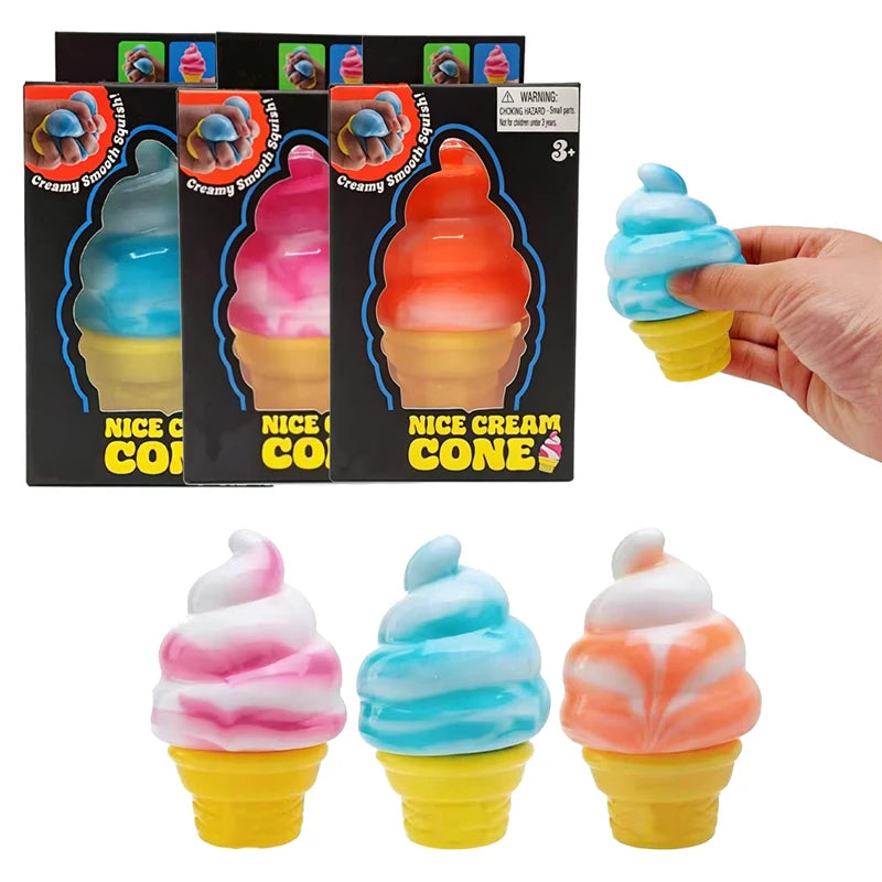 Needoh Nice Cream Cone Sensory Fidget Toy Solid Slow Rebound ADHD Non-toxic Stress Relief Anxiety Fidget Calming Toy Ornament