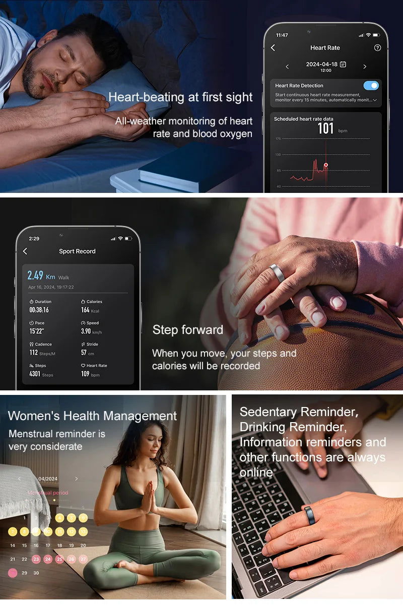 Uhoofit R10 Smart Ring with Charging Dock Men Women Health Sleep Heart Rate Monitoring IP68 & 5ATM Waterproof Multi-sport Mode