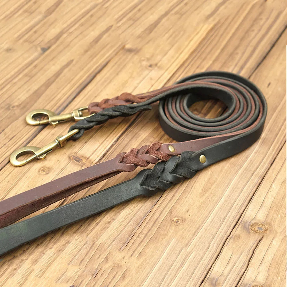Soft Leather Braided Dog Leash Comfortable Real Leather Dog Leashes for Walking and Training Small Medium Large Dog Pet Supplies