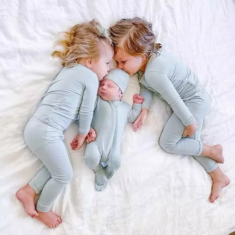 2026 Bamboo Fiber Toddler Kids Pajamas Clothes Solid Hight Elasticity Breathable Sleepwear Set For 9M-7T Boy Girl Loungewear