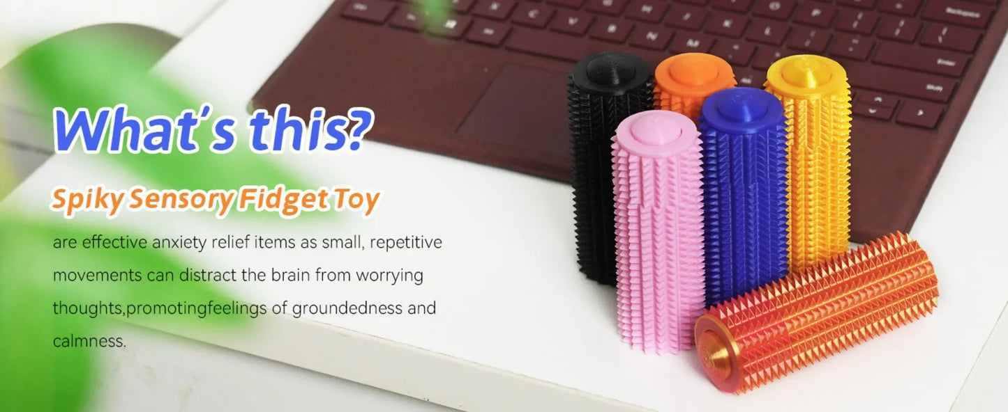 Sensory Roller Fidget Toy Clicker Tactile Spikes for Anxiety Stress Relief Pain Stimming Autism Over Stimulation with Lanyard