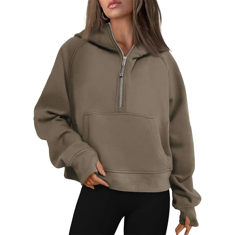 Half Zip Sweatshirts Cropped Hoodies Fleece Womens Quarter Zip Up Pullover Sweaters Fall Outfits 2025 Winter Clothes