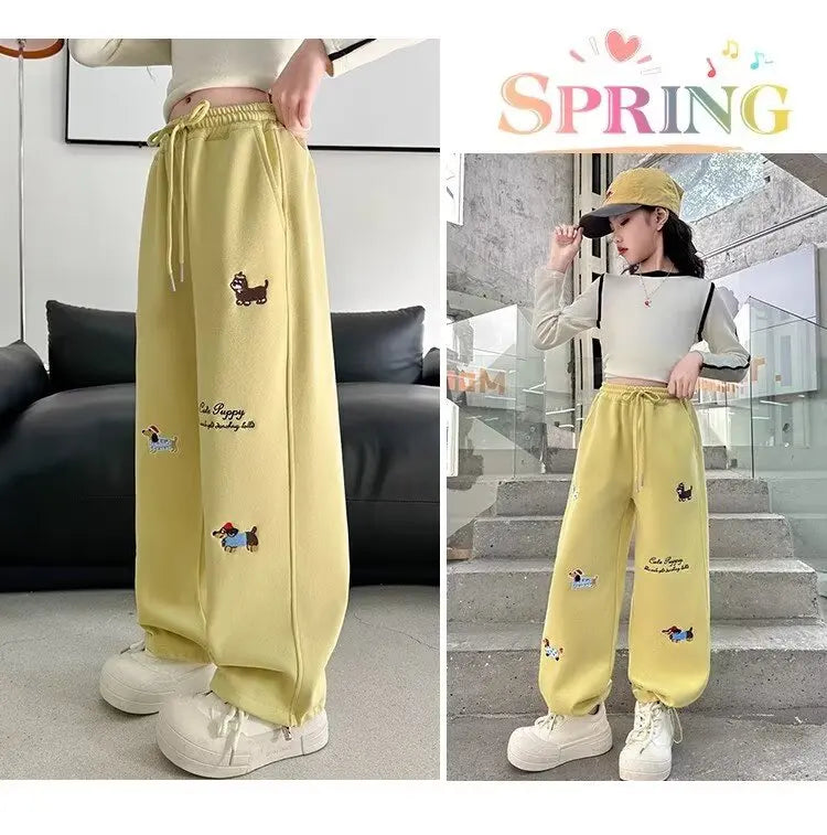 Girl Cotton Warm Trousers American High Street Casual Pants Child Loose Pants Autumn Kids Pink Sweatpants 120-170 New 2025