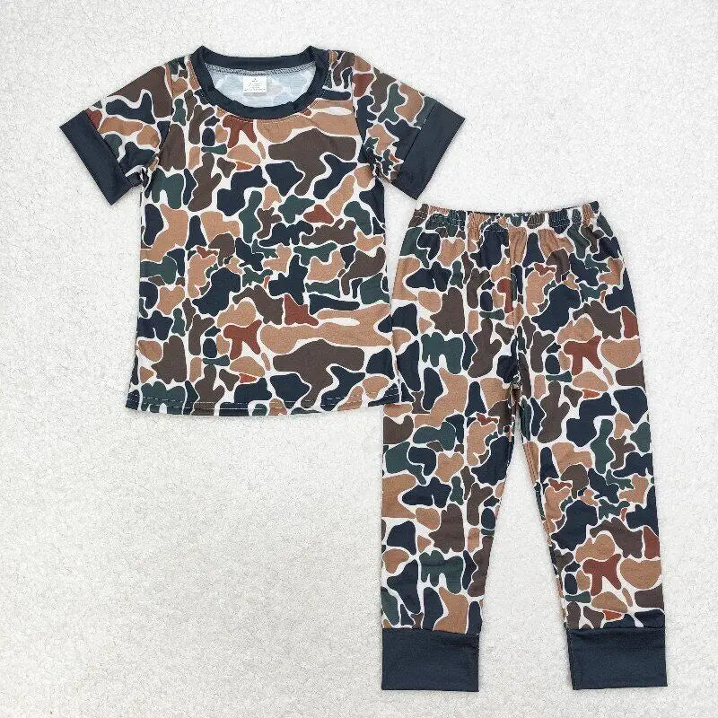 Hot selling baby boy bamboo pajamas set boutique skin camouflage short sleeve trousers sleepwear clothing