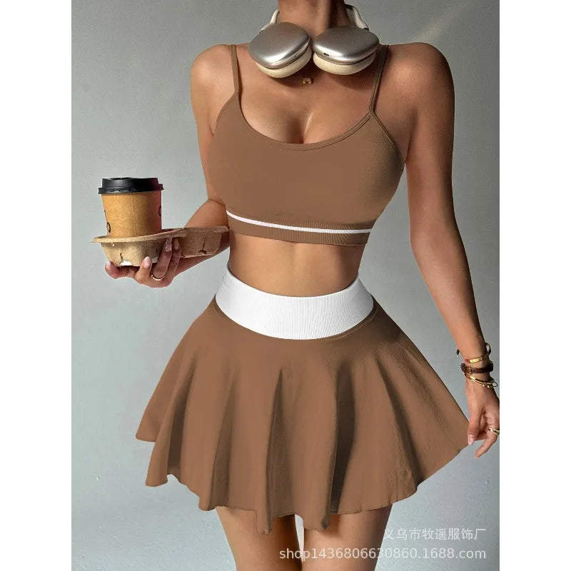 Fitness Yoga Set Women Tracksuit Gym Clothes Sports Bra 2 Piece Workout Sets Outfit Short Skirt Quick Drying Sportswear