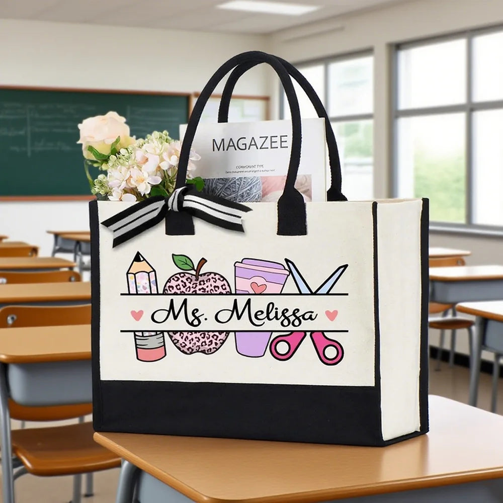 Personalized Teacher Name Tote Bag Teachers' Day Appreciation Gifts Bag Graduation Gift Welcome Back To School Office Totes