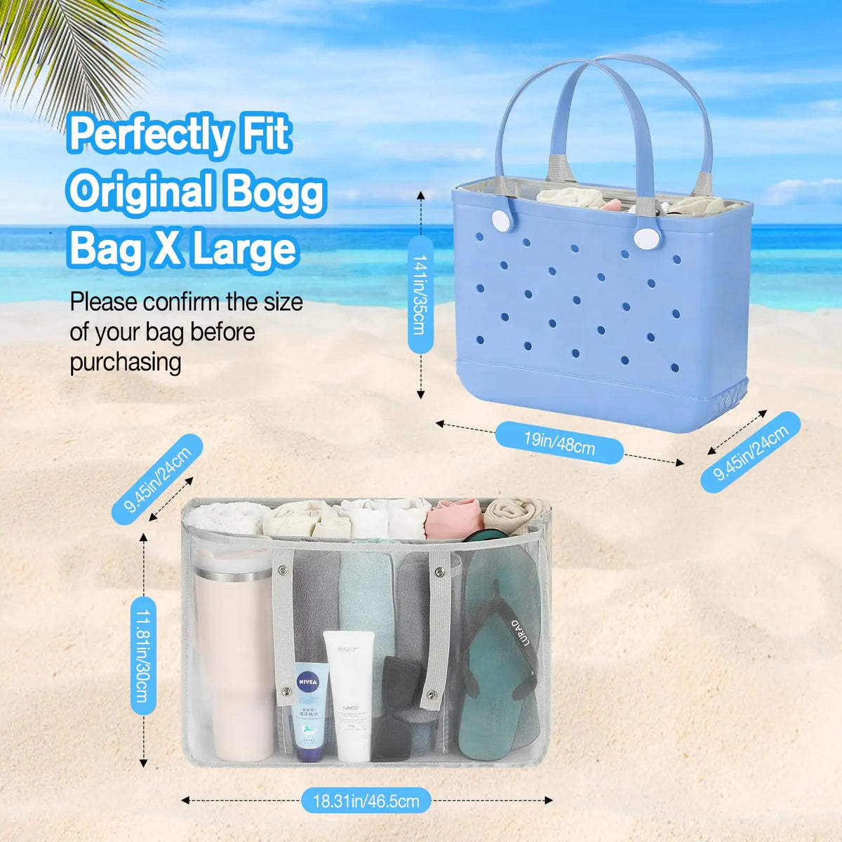 Beach Bag Organizer Inserts for Original X-Large Bogg Bag Accessories Lightweight Mesh Insert Divider Pouch Save Storage Space