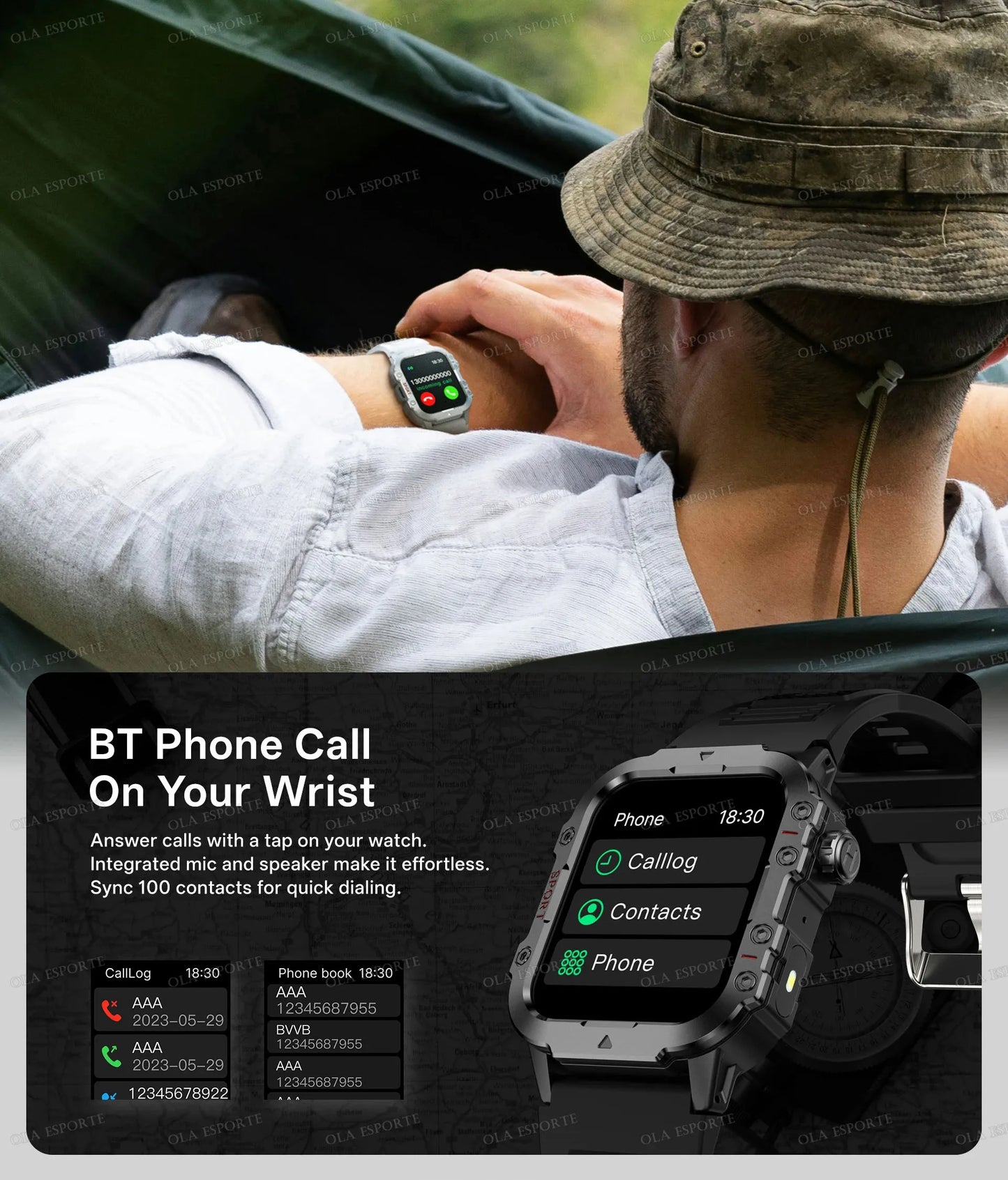 2026 New Military-grade Smart Watch Men GPS Flashlight 3ATM Waterproof Watch Bluetooth Call 100+Sport Outdoor Smartwatch Pk MA27