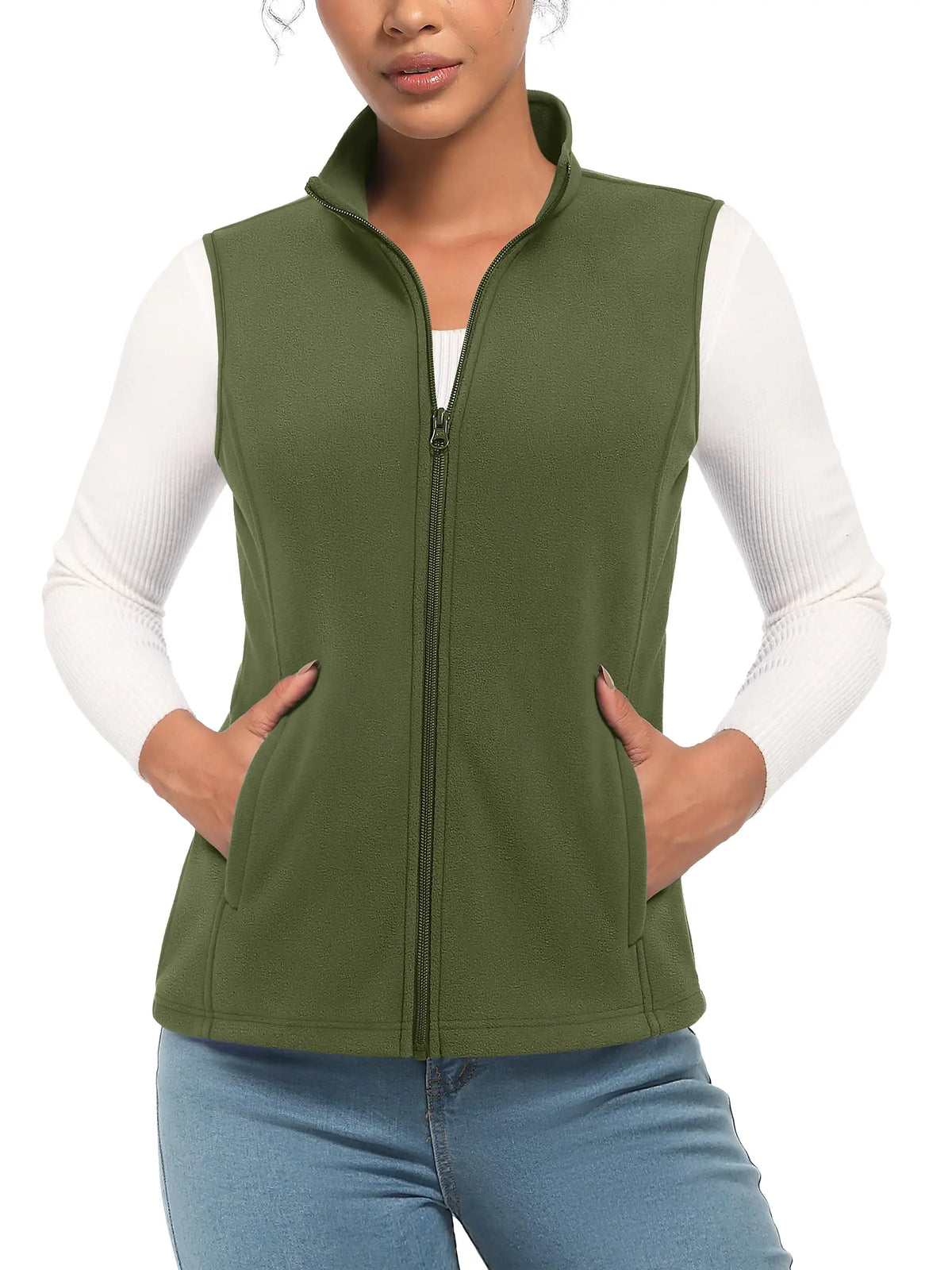 TACVASEN Fleese Sleeveless Vests Womens Fall Winter Thermal Hiking Golf Waistcoats Soft Casual Outerwear Zip Jackets 4 Pockets