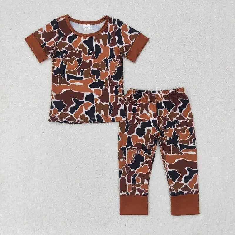 Hot selling baby boy bamboo pajamas set boutique skin camouflage short sleeve trousers sleepwear clothing