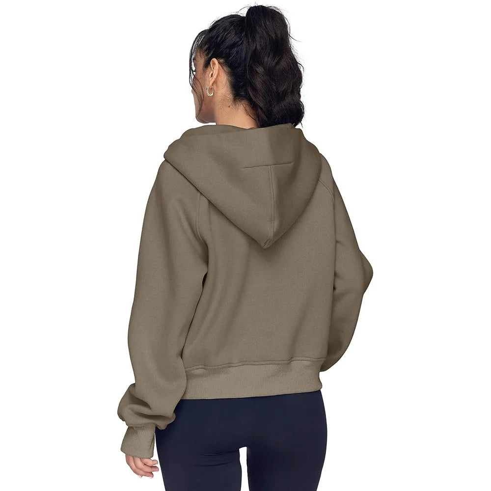 Half Zip Sweatshirts Cropped Hoodies Fleece Womens Quarter Zip Up Pullover Sweaters Fall Outfits 2025 Winter Clothes