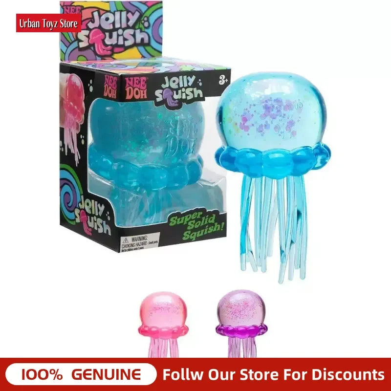 Needoh Jellyfish Squeeze Toy, Transparent Glitter Soft Jelly Fidget Toy, Portable Stress Relief Sensory Toy For Daily Relaxation