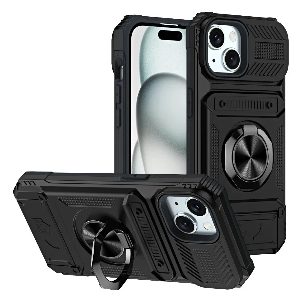 Magnetic Ring Holder Phone Case For IPhone 13 14 15 16 17 Air Pro Max Shockproof Heavy Duty Hard with Card Slot Protective Cover