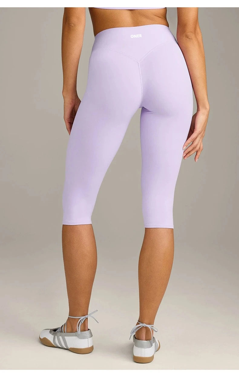 Women 7/8 Yoga Capris Double-sided Brushed 4-Way Stretch High Waist Skin-friendly Tight Workout Fitness Leggings