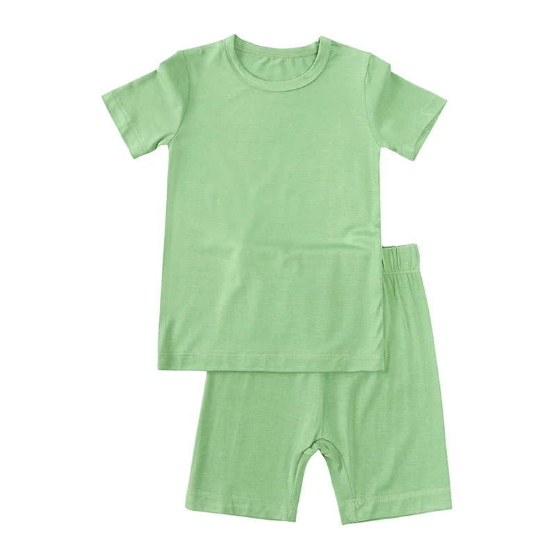 2026 Bamboo Fiber Toddler Kids Pajamas Clothes Solid Hight Elasticity Breathable Sleepwear Set For 9M-7T Boy Girl Loungewear