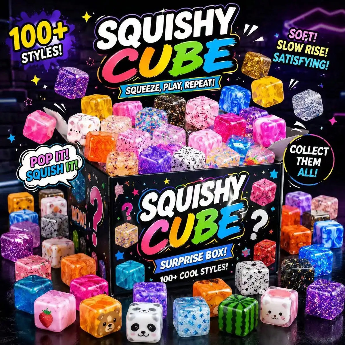 Mystery Blind Box Squishy Toy 1pc, Soft Rubber Stress Relief Fidget, Random Cute Collectible Gift for Kids Adults, Office Desk Decor Birthday Christmas Graduation