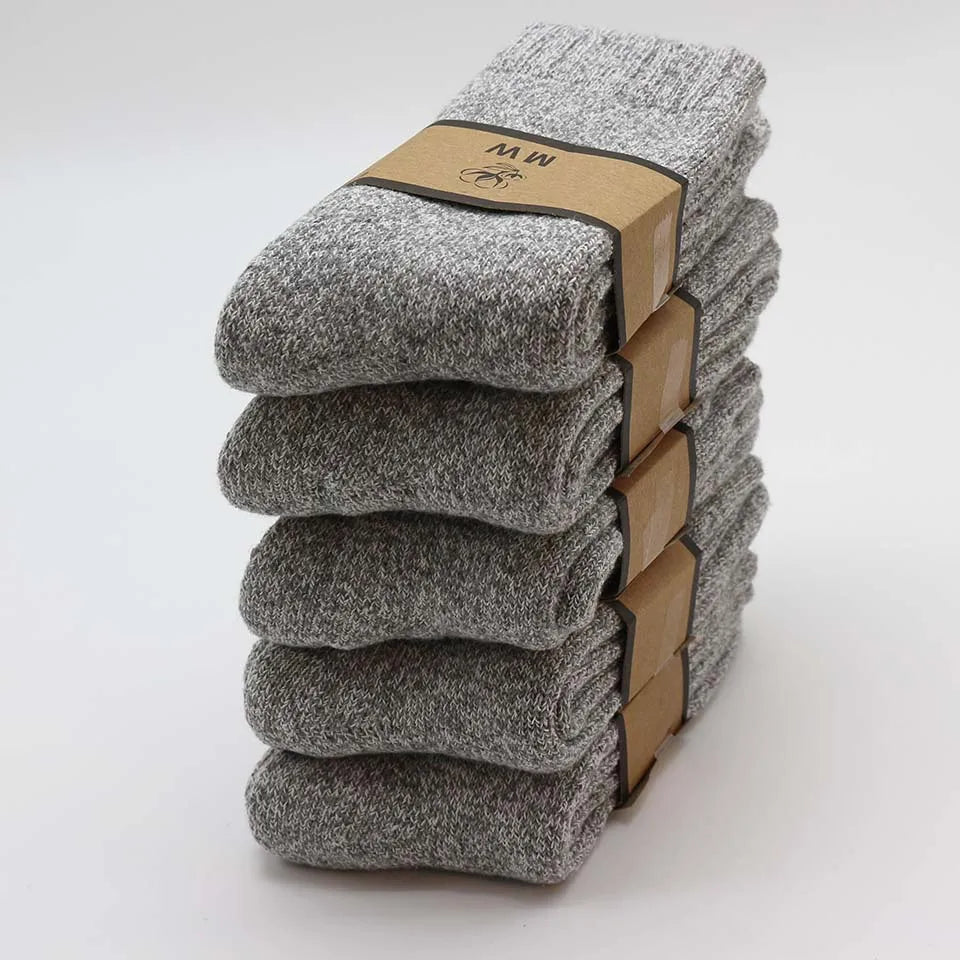 5 Pair Winter Merino Wool Socks Super Thick Warm High-Quality Harajuku Retro Snow Casual Antifreeze Cashmere Socks Men