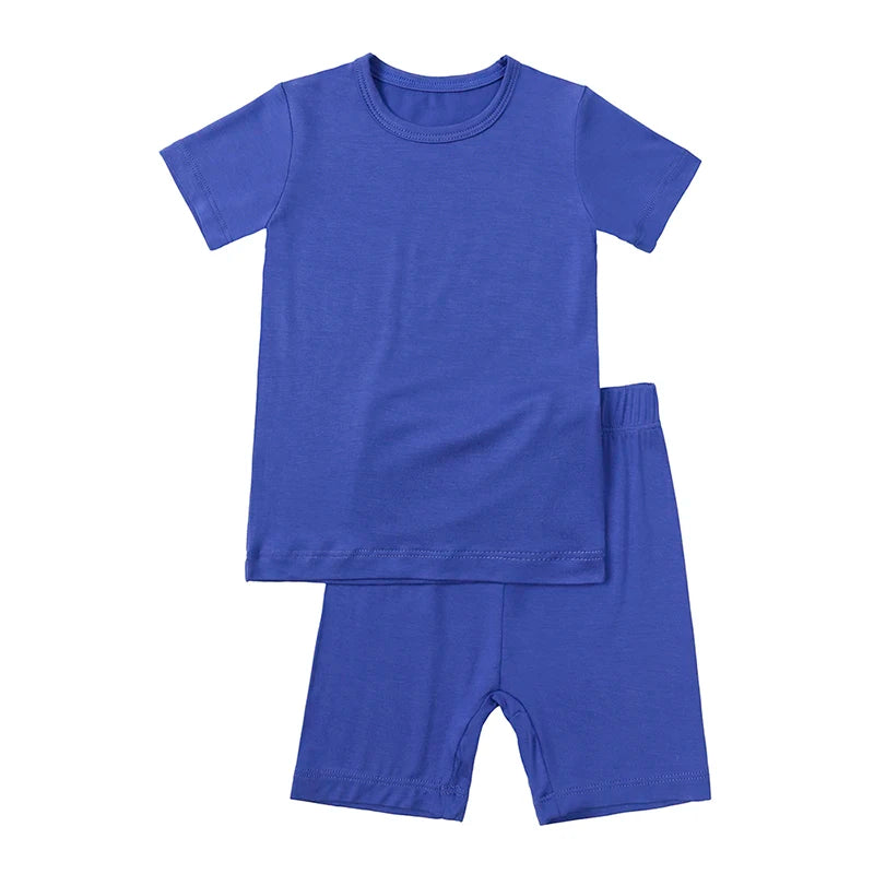 2026 Bamboo Fiber Toddler Kids Pajamas Clothes Solid Hight Elasticity Breathable Sleepwear Set For 9M-7T Boy Girl Loungewear