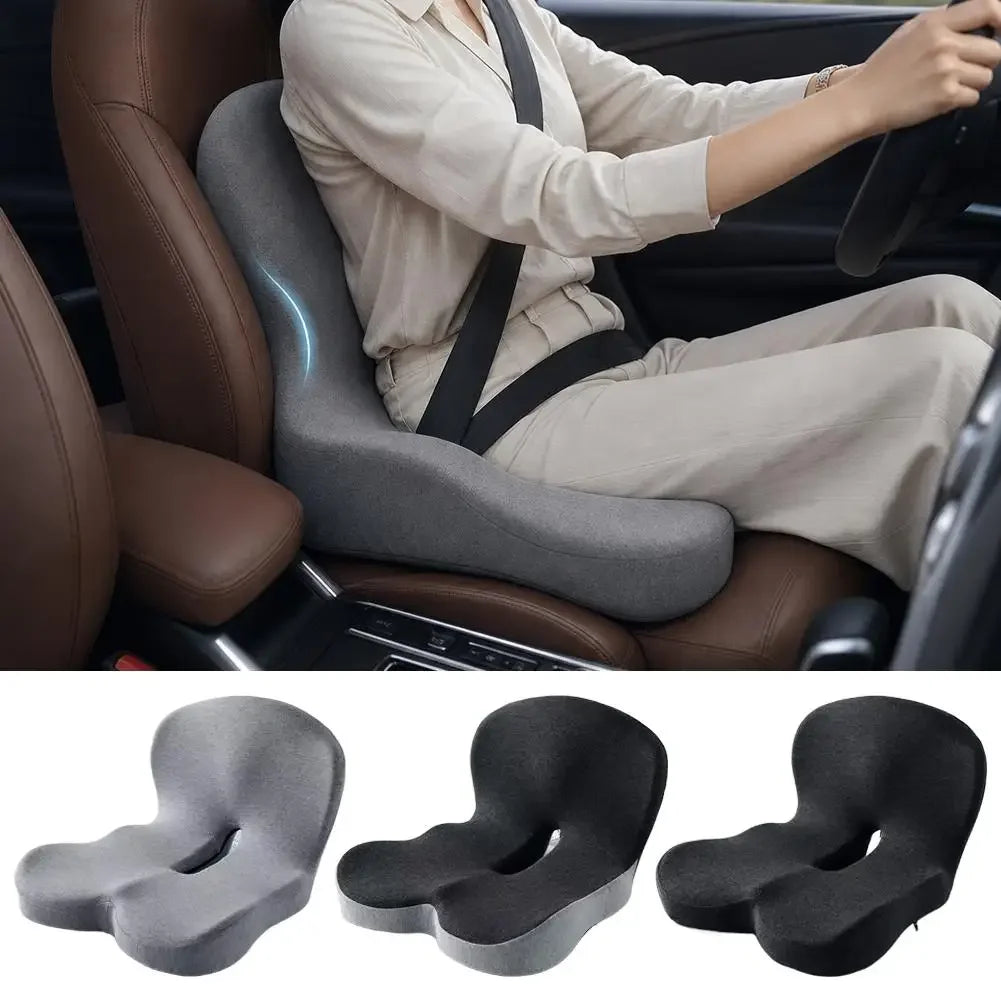 Ergonomic Memory Foam Lumbar Support Set – Integrated Backrest & Seat Cushion Combo, Relieves Back Pain for Office Workers, Students & Drivers, Removable Washable Anti-Dust Mite Cover