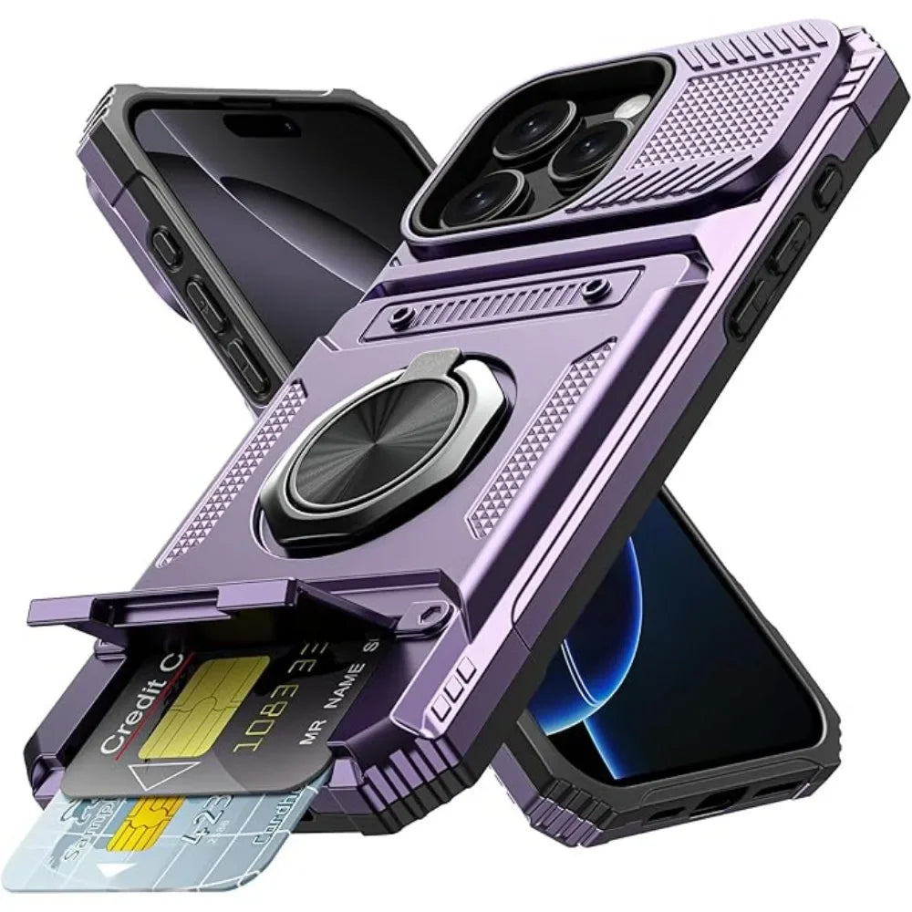 Magnetic Ring Holder Phone Case For IPhone 13 14 15 16 17 Air Pro Max Shockproof Heavy Duty Hard with Card Slot Protective Cover