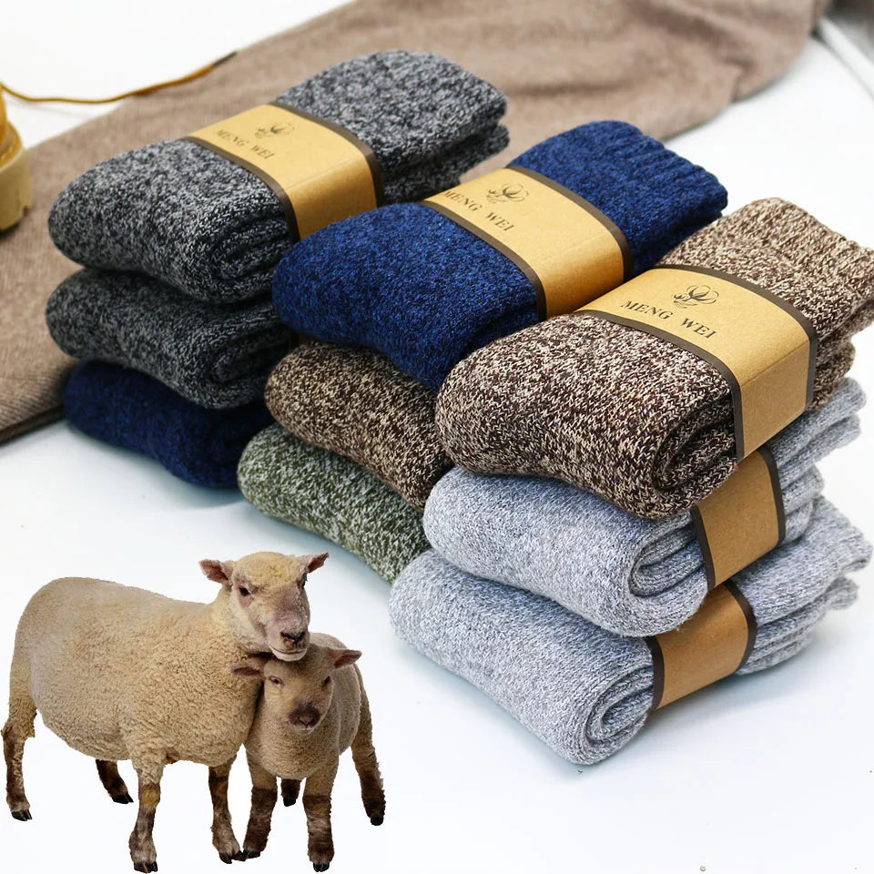 5 Pair Winter Merino Wool Socks Super Thick Warm High-Quality Harajuku Retro Snow Casual Antifreeze Cashmere Socks Men