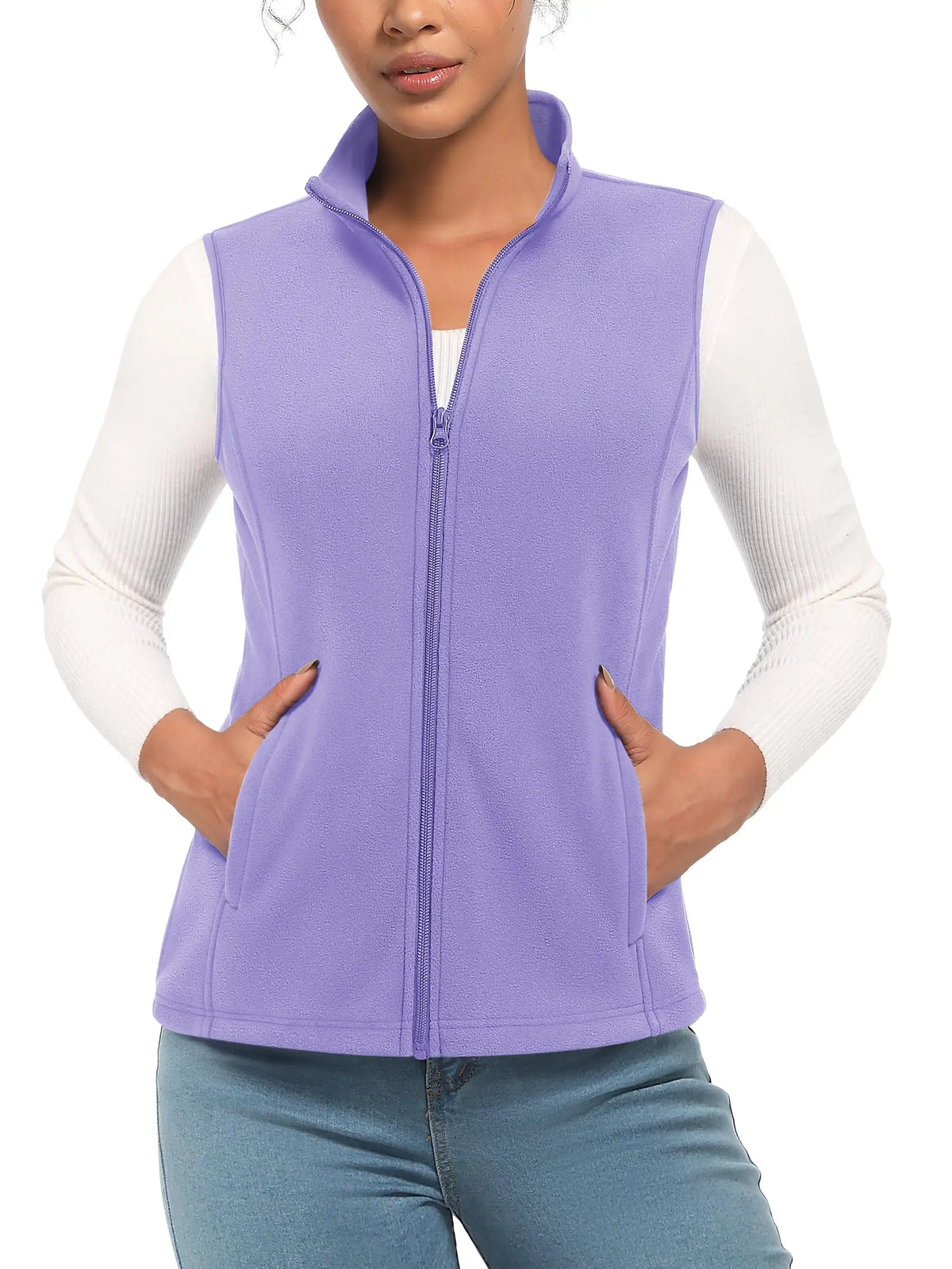 TACVASEN Fleese Sleeveless Vests Womens Fall Winter Thermal Hiking Golf Waistcoats Soft Casual Outerwear Zip Jackets 4 Pockets