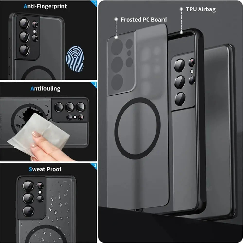 With Magsafe Luxury Matte Magnetic Case For Samsung Galaxy S20 S21 S22 S23 FE S24 Plus S24 Ultra Shockproof Back Cover Case