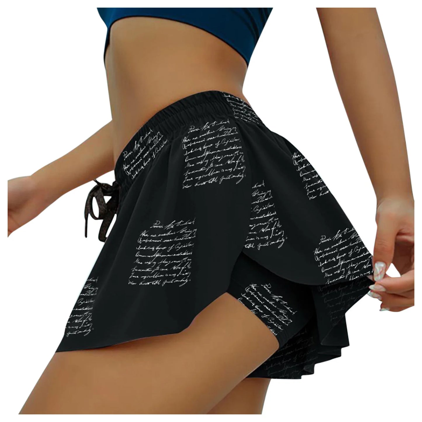 Women's Sport Tennis Skorts Butterfly Print Outdoor yoga Inner Short Skirt High Elastic Waist Golf Mini Hakama For Female Summer