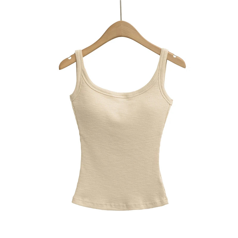 LUNDUNSHIJIA 2025 Summer Women Bamboo Cotton Sexy Backless Camisole Ladies Fashion With Chest Pads Tops 5 Colors