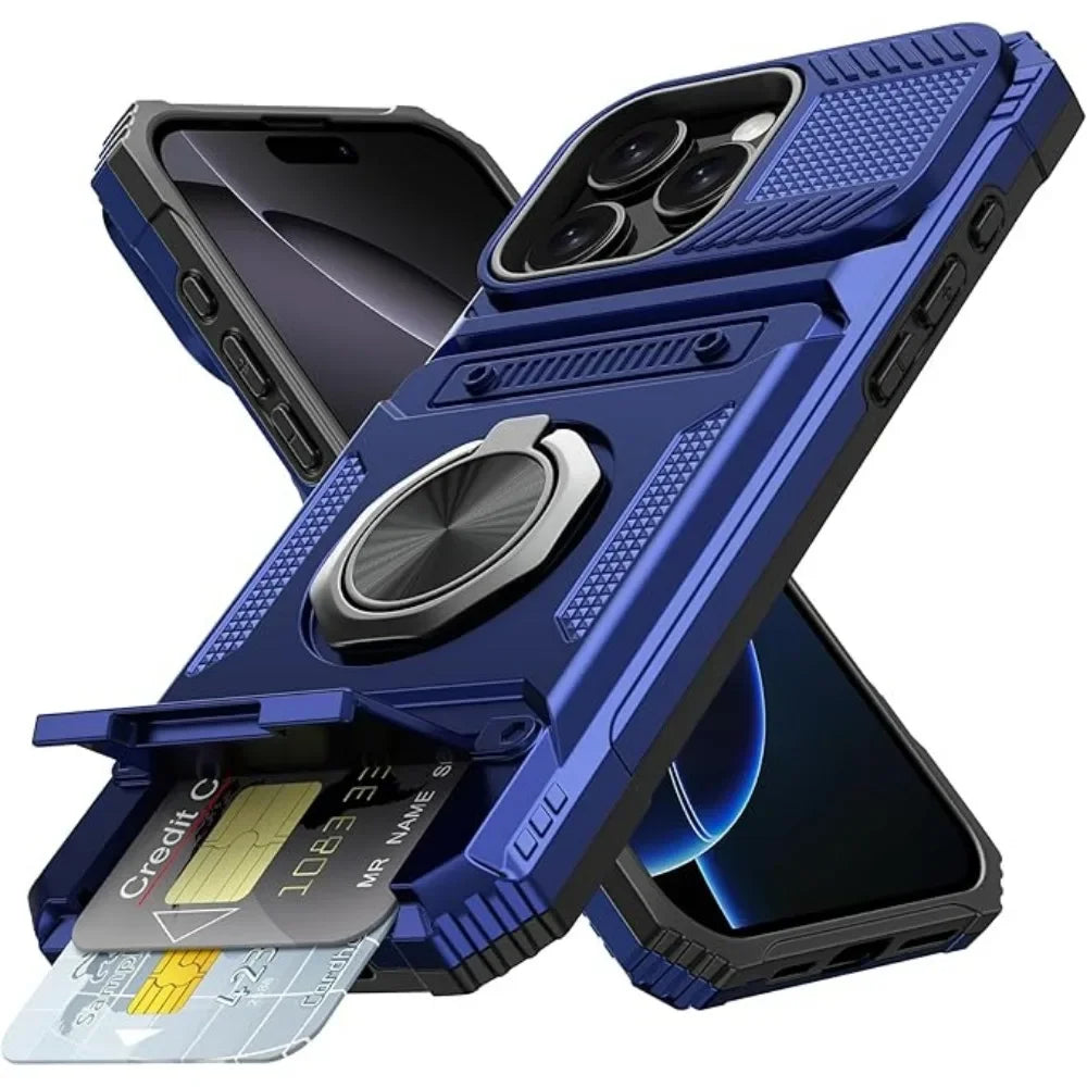 Magnetic Ring Holder Phone Case For IPhone 13 14 15 16 17 Air Pro Max Shockproof Heavy Duty Hard with Card Slot Protective Cover