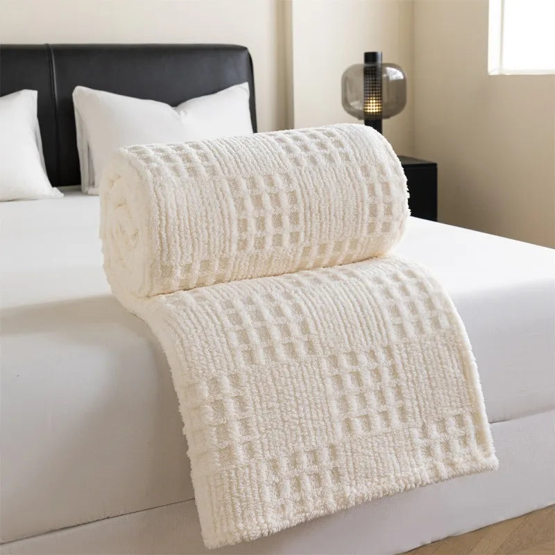 Solid color taffle waffle jacquard blanket multi-functional comfortable cotton velvet blanket nap blanket