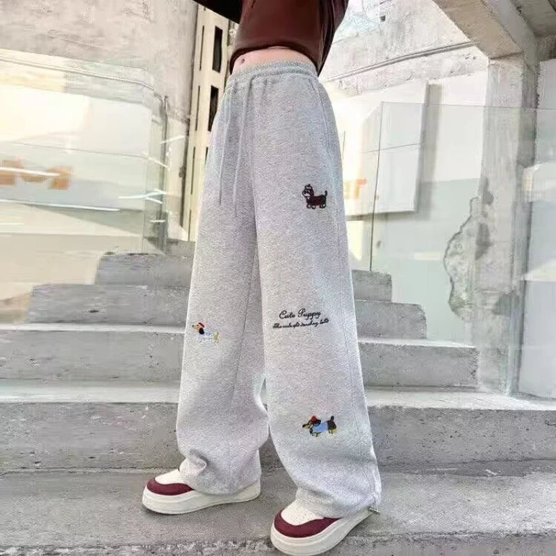 Girl Cotton Warm Trousers American High Street Casual Pants Child Loose Pants Autumn Kids Pink Sweatpants 120-170 New 2025