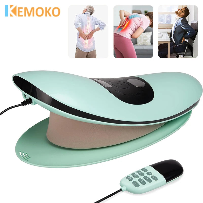 Electric Curved Lumbar Traction Massager Waist Massage Adjustable Vibration Hot Compress Waist Spine Support Back Stretcher