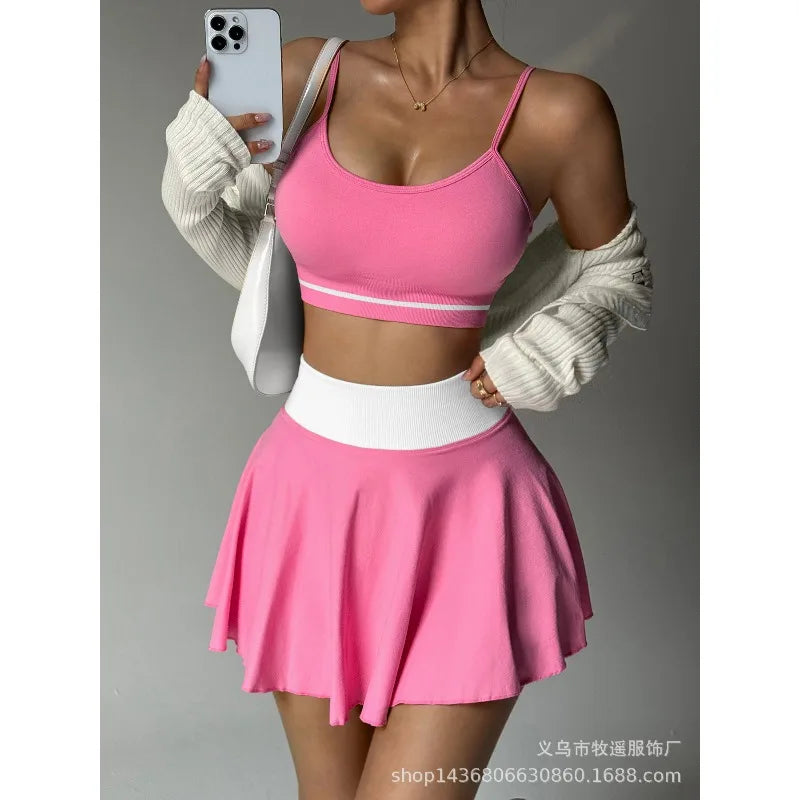 Fitness Yoga Set Women Tracksuit Gym Clothes Sports Bra 2 Piece Workout Sets Outfit Short Skirt Quick Drying Sportswear