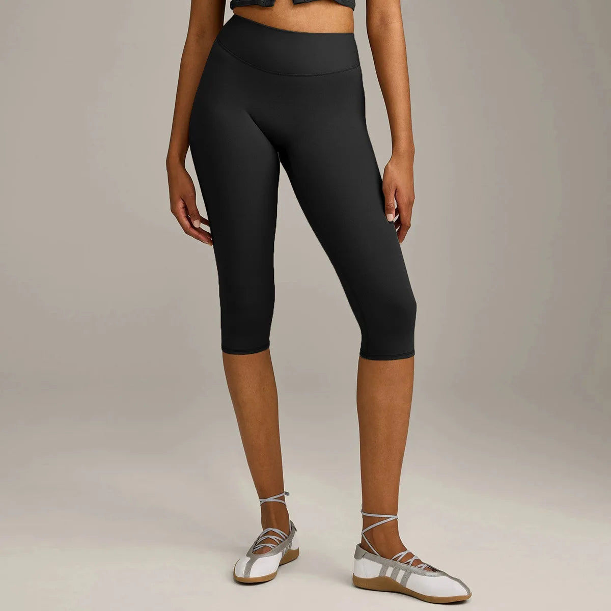 Women 7/8 Yoga Capris Double-sided Brushed 4-Way Stretch High Waist Skin-friendly Tight Workout Fitness Leggings