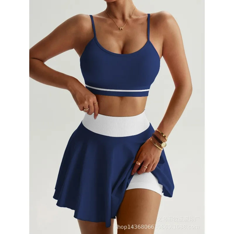 Fitness Yoga Set Women Tracksuit Gym Clothes Sports Bra 2 Piece Workout Sets Outfit Short Skirt Quick Drying Sportswear