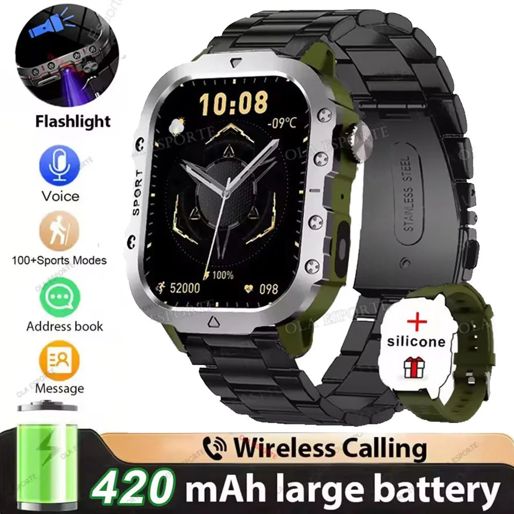 2026 New Military-grade Smart Watch Men GPS Flashlight 3ATM Waterproof Watch Bluetooth Call 100+Sport Outdoor Smartwatch Pk MA27