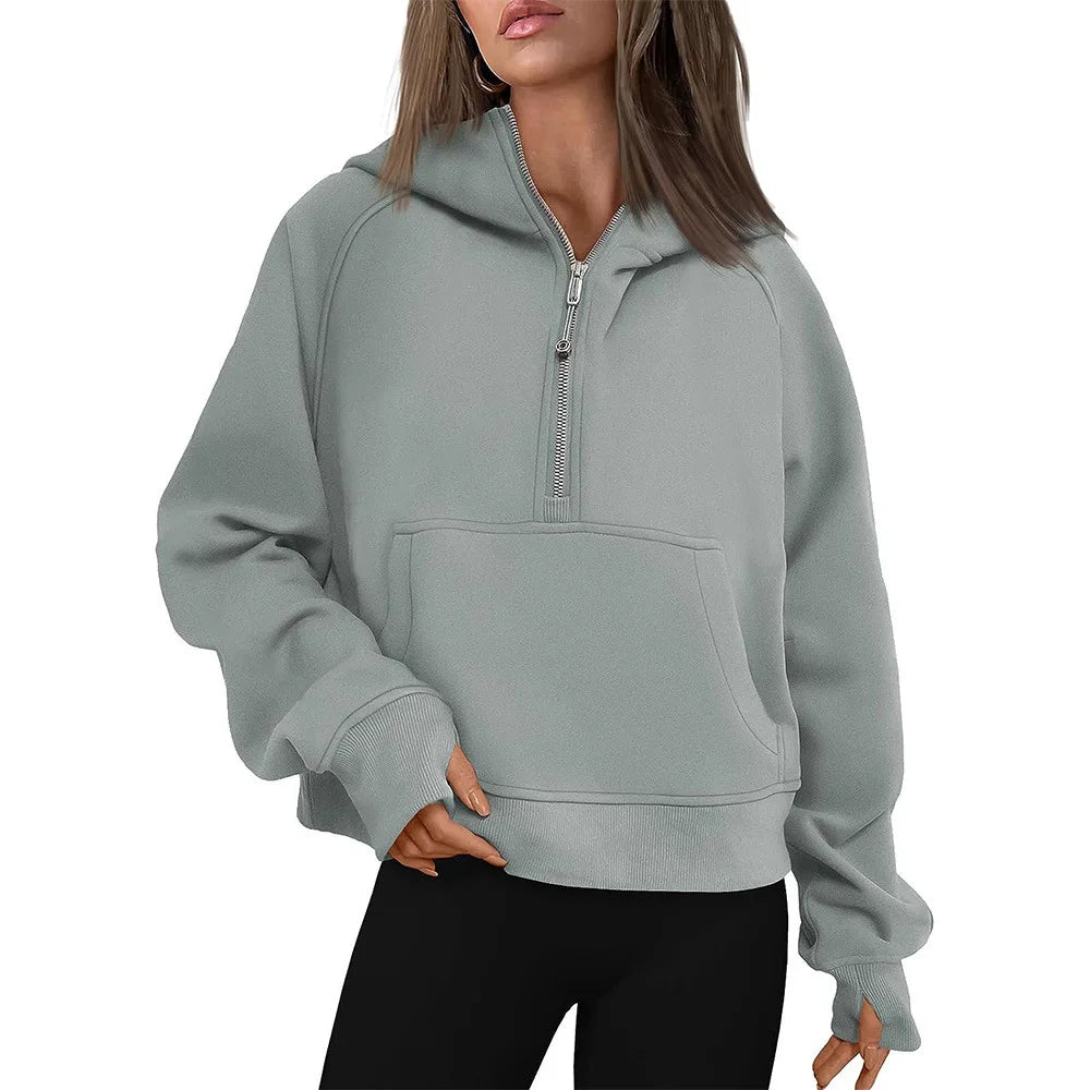 Half Zip Sweatshirts Cropped Hoodies Fleece Womens Quarter Zip Up Pullover Sweaters Fall Outfits 2025 Winter Clothes