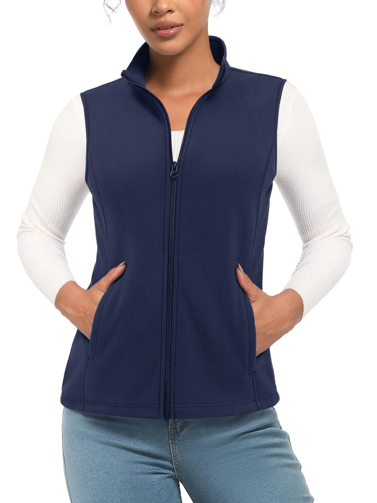 TACVASEN Fleese Sleeveless Vests Womens Fall Winter Thermal Hiking Golf Waistcoats Soft Casual Outerwear Zip Jackets 4 Pockets