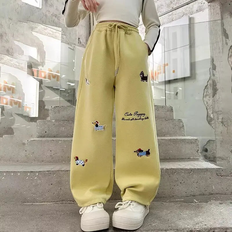 Girl Cotton Warm Trousers American High Street Casual Pants Child Loose Pants Autumn Kids Pink Sweatpants 120-170 New 2025