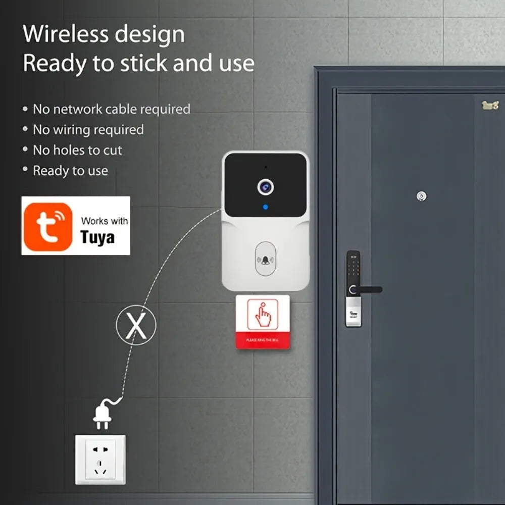 Tuya Smart Video Doorbell Camera 480PHD Wireless doorbell for Home Security, Night Vision, Voice Change, 2-Way Audio, Waterproof