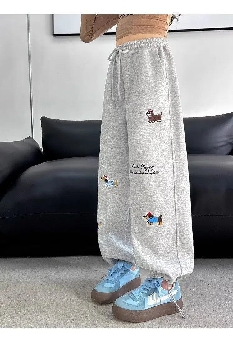 Girl Cotton Warm Trousers American High Street Casual Pants Child Loose Pants Autumn Kids Pink Sweatpants 120-170 New 2025