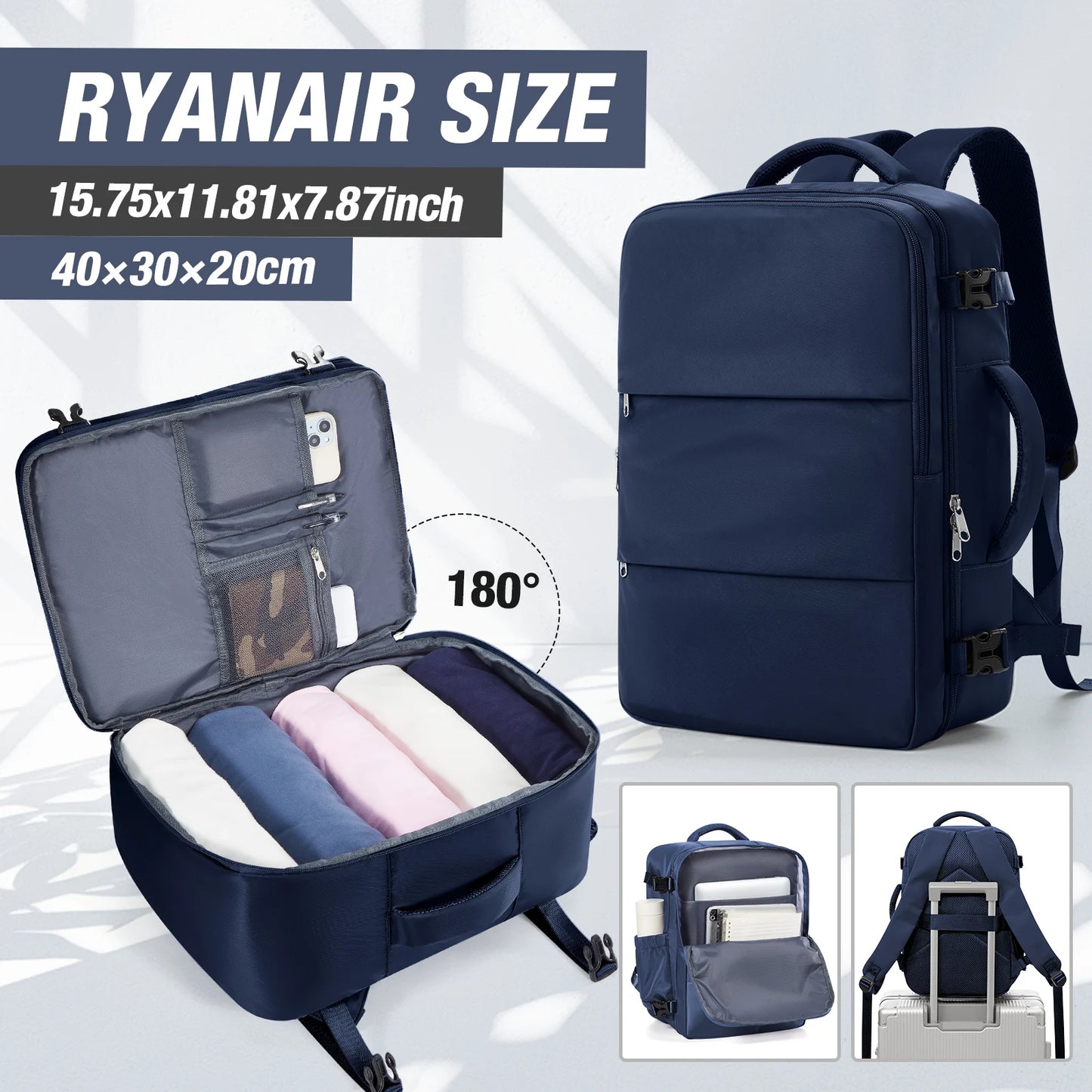 Ryanair 40x30x20 Luggage Cabin Bag, 40x30x20 Bag Men Women 15.6inch Laptop Bag Business  Travel Backpack，College School Backapck