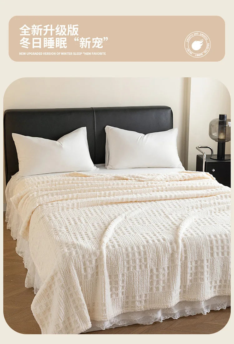 Solid color taffle waffle jacquard blanket multi-functional comfortable cotton velvet blanket nap blanket