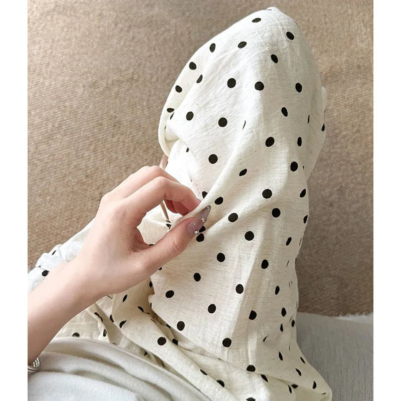 Women's Breathable Linen Polka Dot Banana Pants   Summer Casual Trousers   Elastic Waist Drawstring Wide-Leg Pants