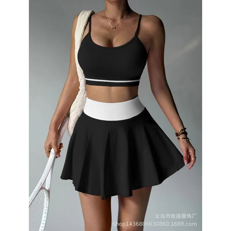 Fitness Yoga Set Women Tracksuit Gym Clothes Sports Bra 2 Piece Workout Sets Outfit Short Skirt Quick Drying Sportswear